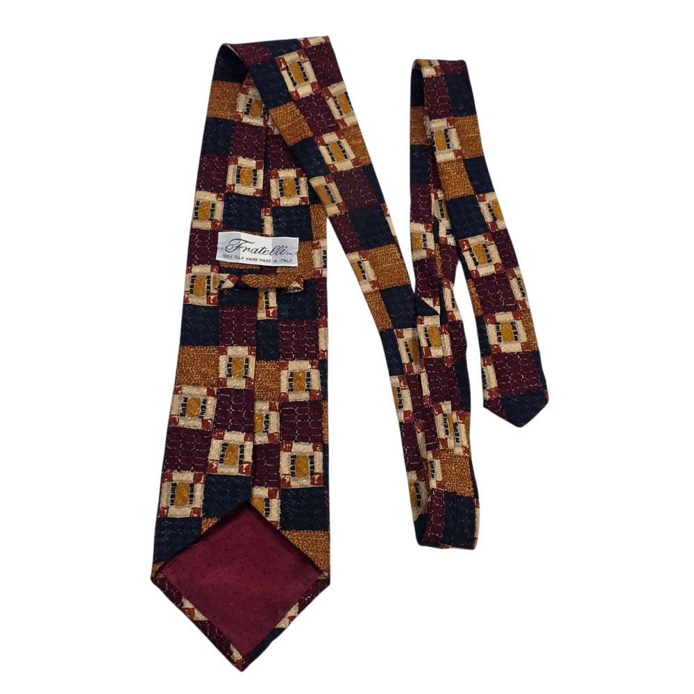 Fratelli Silk Necktie Geometric Pattern‎ Hand Made in Italy Mens Formal Tie